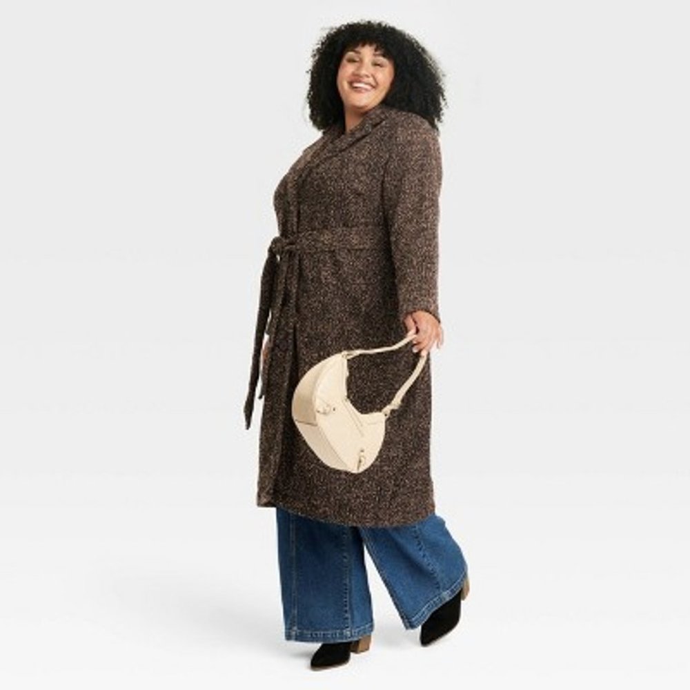 Women's Long Sleeve Faux Wool Pea Coat - Ava & Viv™ Tan 2X